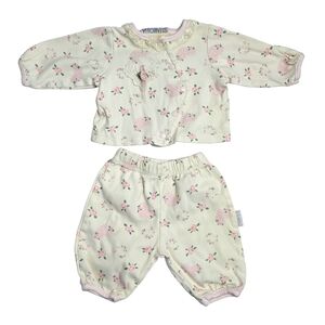 Vintage Y2K Vitamins Baby Girl 2pc Pink Floral Heart Wrap Top Bloomer Set 0/3 M